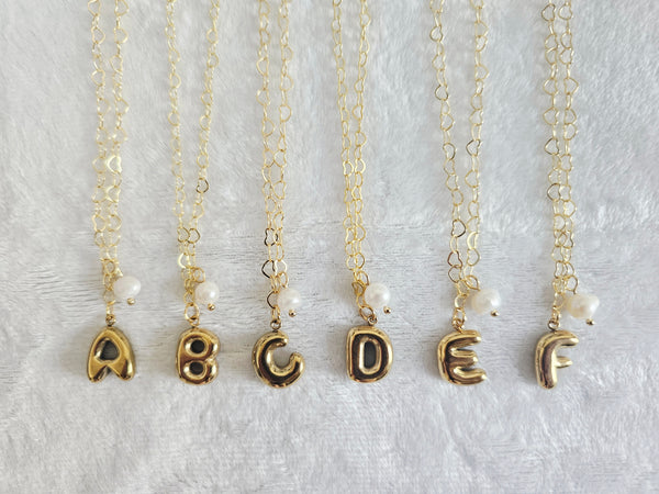 gold bubble balloon letter initial pendant necklace