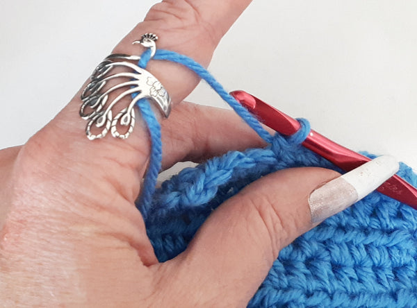 Sterling Silver Yarn Ring Fancy Peacock Adjustable Size Crochet Ring Beginner Knitting Crocheting Gift Crochet Tension Regulator Tool