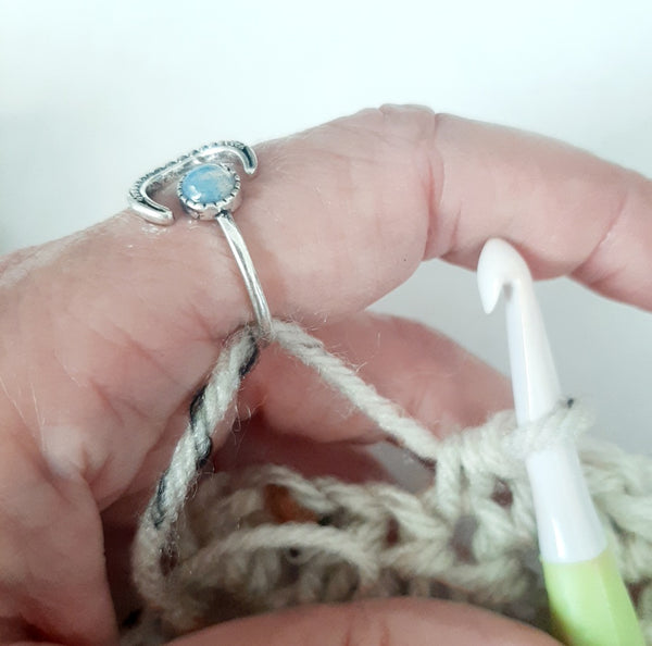 Yarn Tension Ring Silver Moon Adjustable Ring Size 6-10 Beginner Crocheting Gift