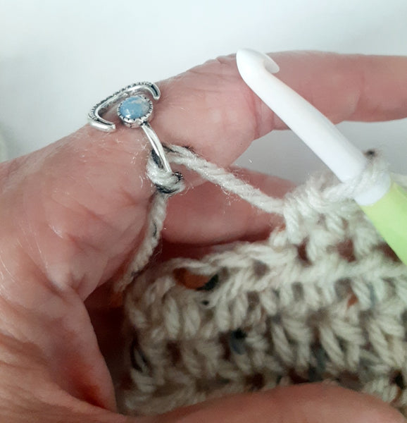 Yarn Tension Ring Silver Moon Adjustable Ring Size 6-10 Beginner Crocheting Gift