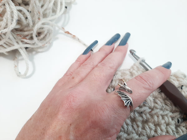Yarn Tension Ring Dragon Adjustable Ring Size 6-10 Beginner Crocheting Gift