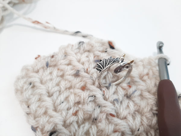 Yarn Tension Ring Dragon Adjustable Ring Size 6-10 Beginner Crocheting Gift