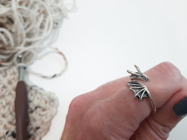 Yarn Tension Ring Dragon Adjustable Ring Size 6-10 Beginner Crocheting Gift