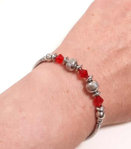 Birth Month Bangle Bracelet Easy Slip On No Clasp Stainless Steel Swarovski Birthstone Memory Wire Bracelet Birthday Gift for Her