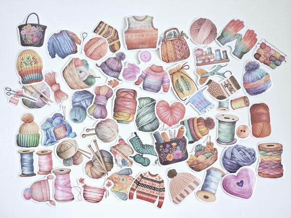 Knitting Stickers 50-100pc Vinyl Knitting Decals for Water Bottles Bikes Laptops Yarn Funny Knitting Sticker Knit Lover Stickers for Crafts