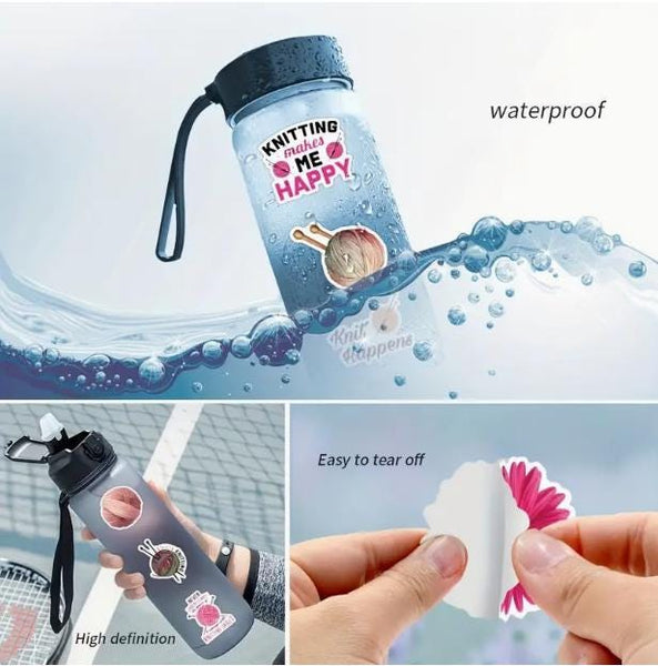 Knitting Stickers 50-100pc Vinyl Knitting Decals for Water Bottles Bikes Laptops Yarn Funny Knitting Sticker Knit Lover Stickers for Crafts