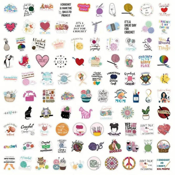 Crochet Stickers 100pc Vinyl Crochet Decals for Water Bottles Bikes Laptops Yarn Funny Crochet Quotes Crochet Lover Stickers for Yarn Crafts