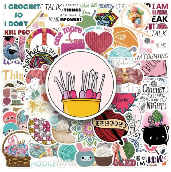 Crochet Stickers 100pc Vinyl Crochet Decals for Water Bottles Bikes Laptops Yarn Funny Crochet Quotes Crochet Lover Stickers for Yarn Crafts