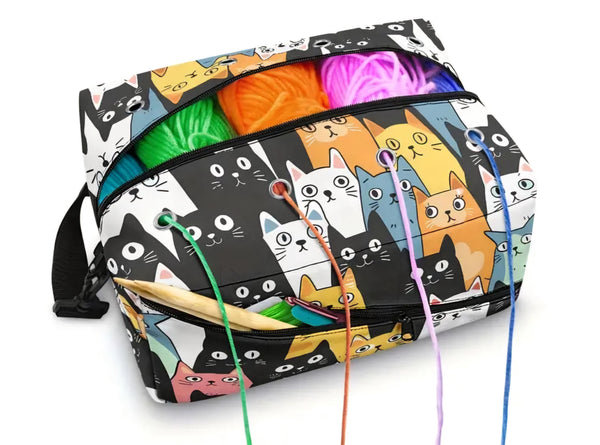 Cat Yarn & Hook Storage Tote Bag Crochet Supplies Knitter Project Bag Yarn Organization Craft Bag Crochet Gift for Knitting Yarn Tote Bag