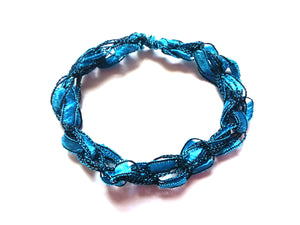CHOOSE YOUR CHARM-Crocheted Trellis Ladder Yarn Bracelet Color Aquamarine