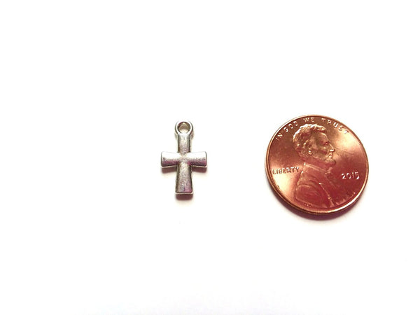 Antique Silver Small Cross Pendant Charms (Jump Rings Included)