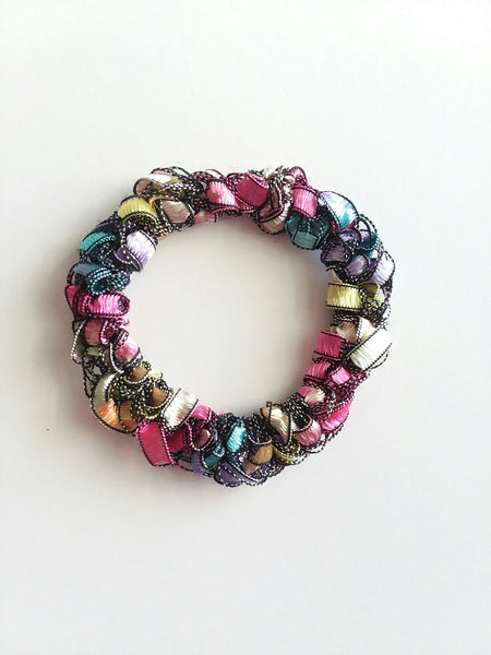Crocheted Trellis Yarn Stretchy Hair Tie - 16 Color Choices