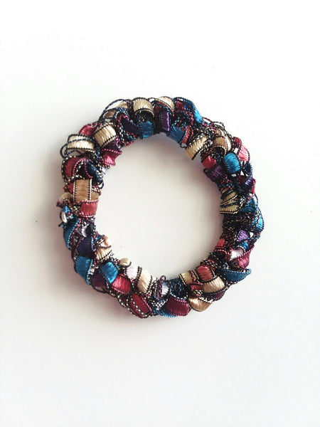 Crocheted Trellis Yarn Stretchy Hair Tie - 16 Color Choices
