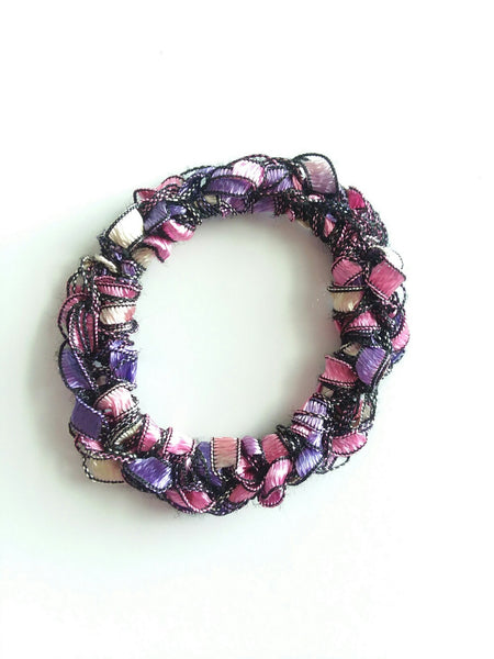 Crocheted Trellis Yarn Stretchy Hair Tie - 16 Color Choices