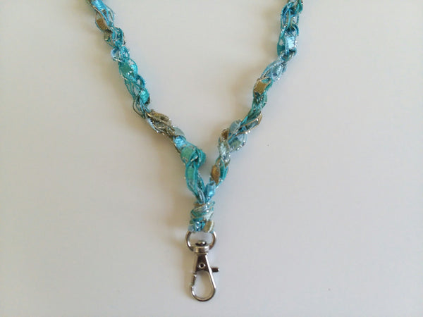 Crocheted Trellis Ladder Yarn Badge Holder Lanyard - 17 Color Choices