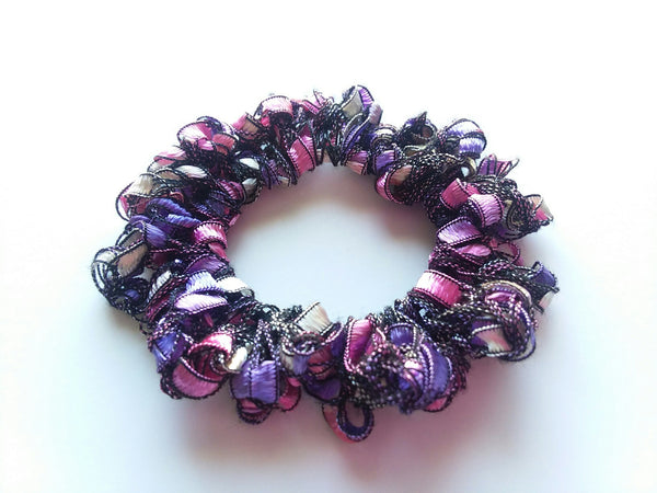 Crocheted Trellis Yarn Stretchy Hair Scrunchie - 16 Color Choices