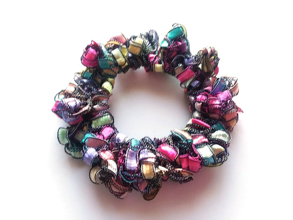 Crocheted Trellis Yarn Stretchy Hair Scrunchie - 16 Color Choices