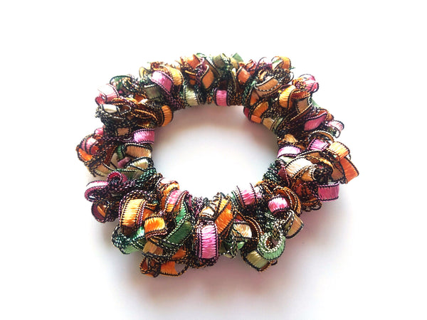 Crocheted Trellis Yarn Stretchy Hair Scrunchie - 16 Color Choices