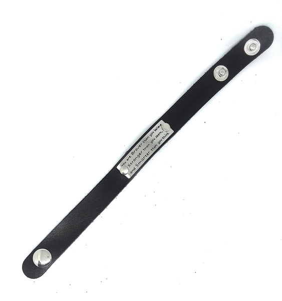 Inspirational Message Connector Leather Snap Bracelet - You are braver that you believe stronger than you seem and smarter than you think