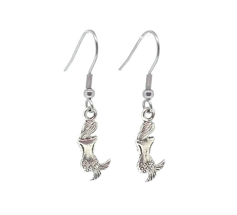 Mermaid's Back Charm Dangle Earrings with Stainless Steel Ear Wires (Mermaid #1)