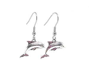 Dolphin Charm Dangle Earrings with Stainless Steel Ear Wires