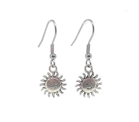 Smiley Sunshine Charm Dangle Earrings with Stainless Steel Ear Wires