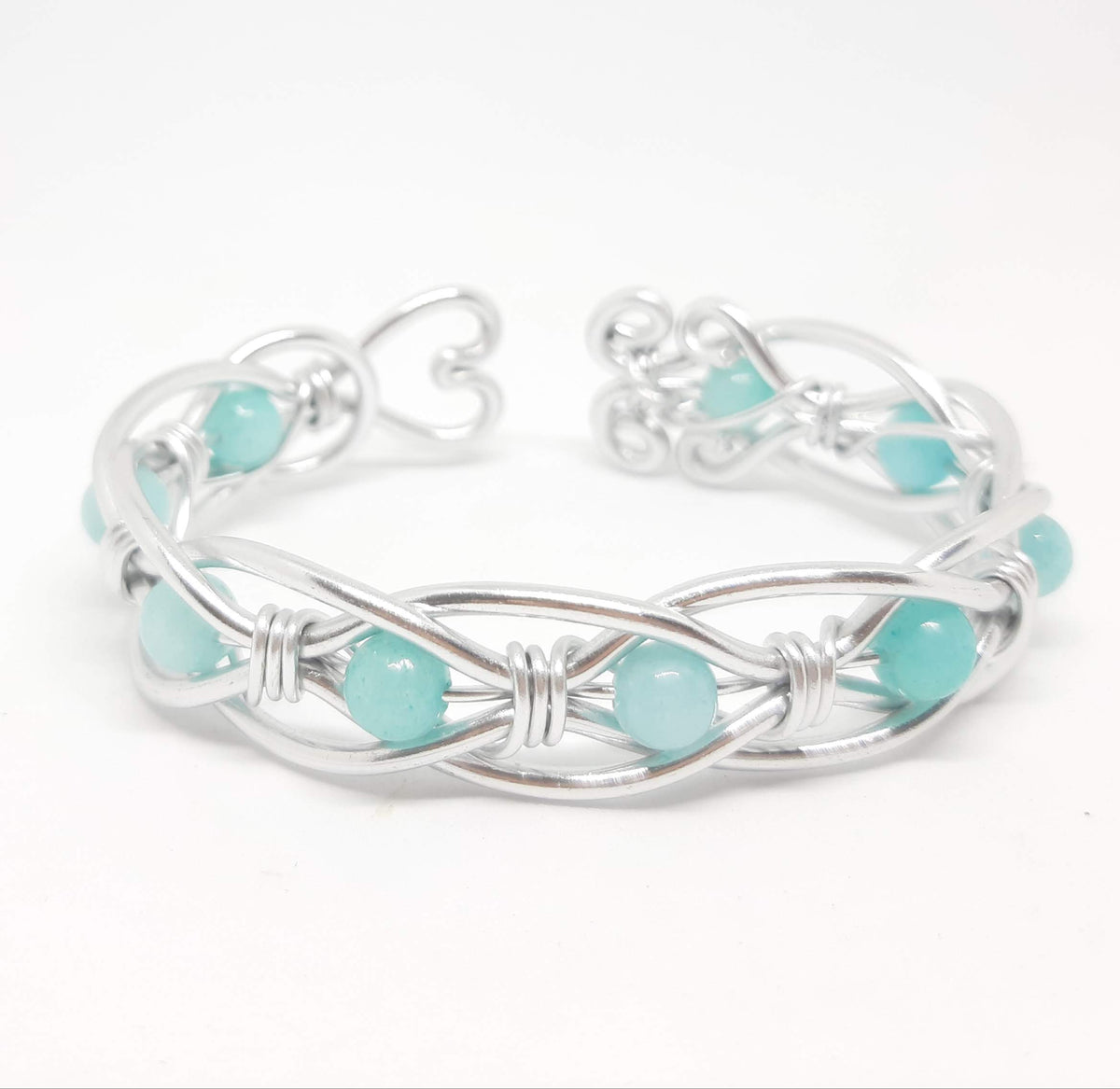 Celtic Weave Aluminum Wire Wrapped Bracelet - Amazonite