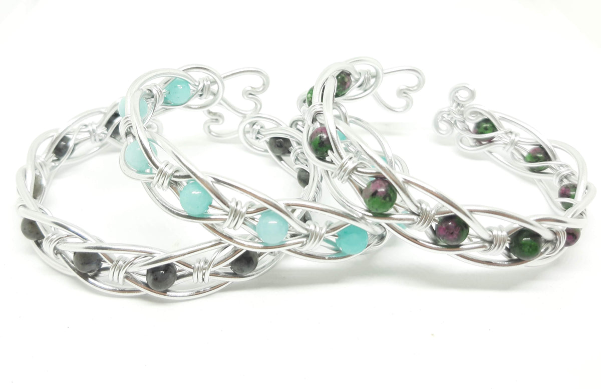 Celtic Weave Aluminum Wire Wrapped Bracelet - Amazonite