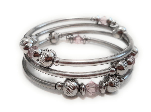 Stainless Steel Swarovski Birthstone Memory Wire Bracelet - June Light Amethyst