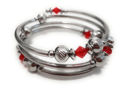 Stainless Steel Swarovski Birthstone Memory Wire Bracelet - July Ruby