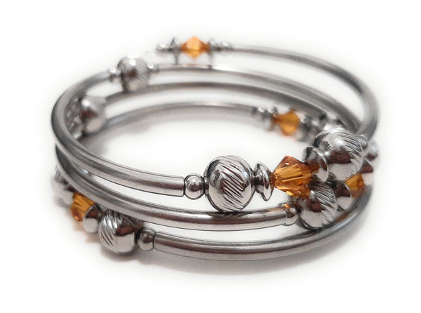 Stainless Steel Swarovski Birthstone Memory Wire Bracelet - November Topaz
