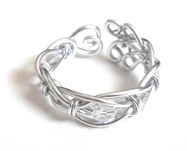 Adjustable Wire Wrapped Birthstone Ring - April Diamond