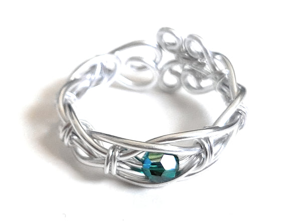 Adjustable Wire Wrapped Birthstone Ring - May Emerald