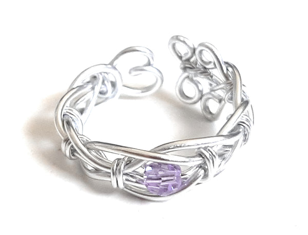 Adjustable Wire Wrapped Birthstone Ring - June Light Amethyst