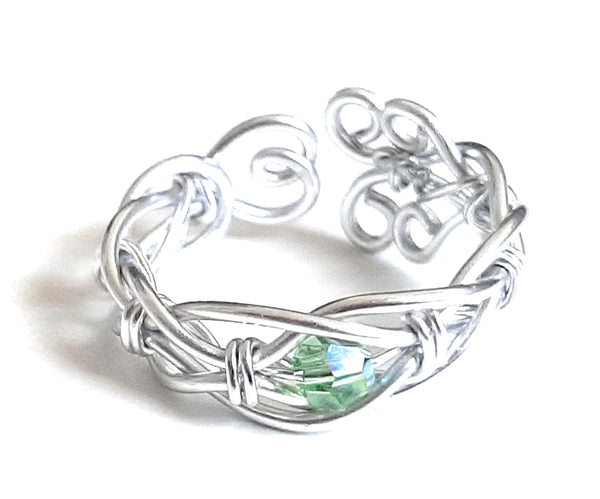Adjustable Wire Wrapped Birthstone Ring - August Peridot