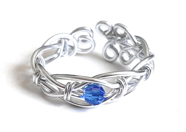 Adjustable Wire Wrapped Birthstone Ring - September Sapphire