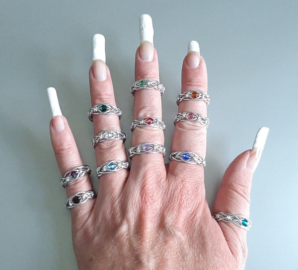 Adjustable Wire Wrapped Birthstone Ring - December Blue Zircon