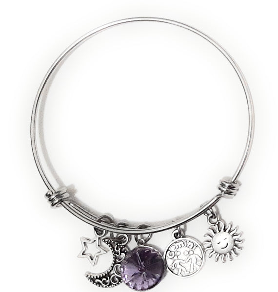Zodiac Charm Expandable Bracelet - June Gemini (Jun. 1-Jun. 20)
