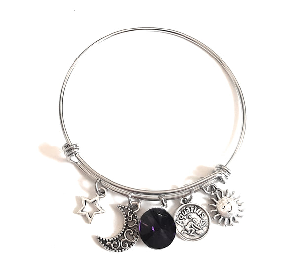 Zodiac Charm Expandable Bracelet - February Aquarius (Feb. 1-Feb. 18)