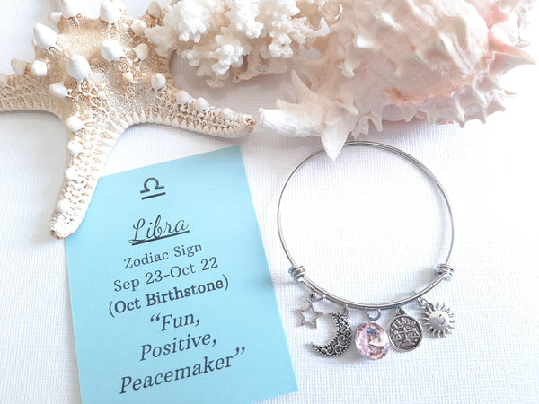 Zodiac Charm Expandable Bracelet - October Libra (Oct. 1-Oct. 22)