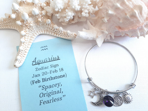 Zodiac Charm Expandable Bracelet - February Aquarius (Feb. 1-Feb. 18)