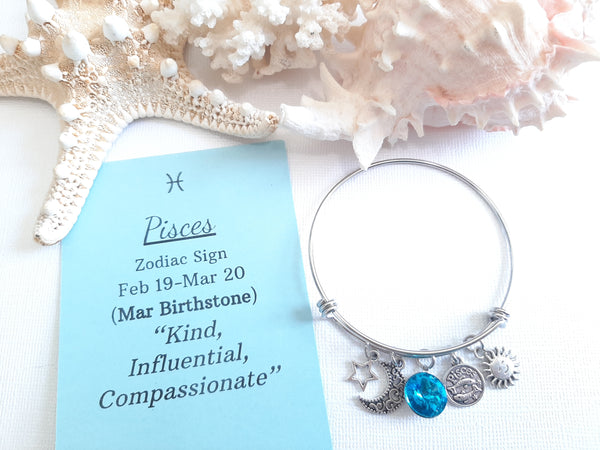 Zodiac Charm Expandable Bracelet - March Pisces (Mar. 1-Mar. 20)