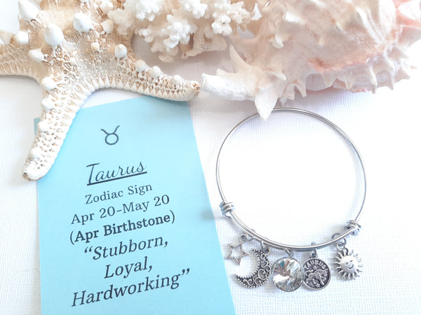 Zodiac Charm Expandable Bracelet - April Taurus (Apr. 20-Apr. 30)