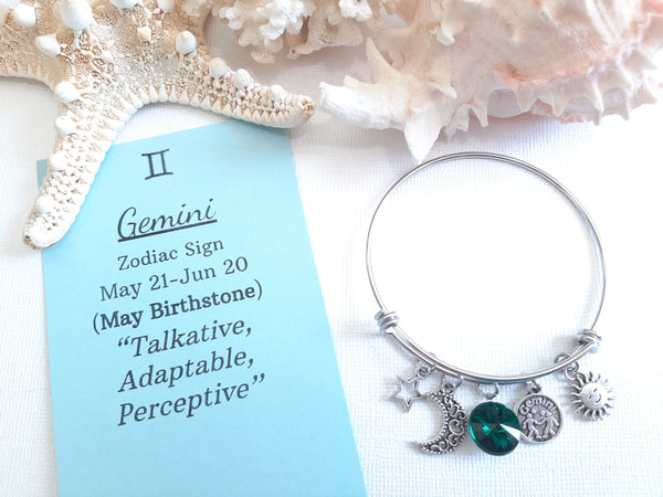 Zodiac Charm Expandable Bracelet - May Gemini (May 21-May 31)