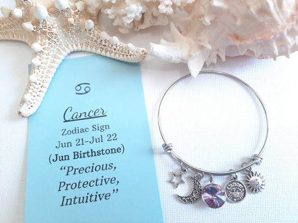Zodiac Charm Expandable Bracelet - June Cancer (Jun. 21-Jun. 30)