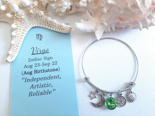Zodiac Charm Expandable Bracelet - August Virgo (Aug 23-Aug. 31)