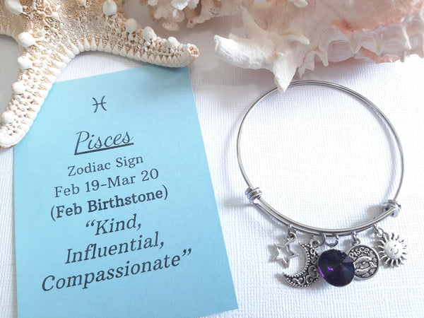 Zodiac Charm Expandable Bracelet - February Pisces (Feb. 19-Feb. 29)