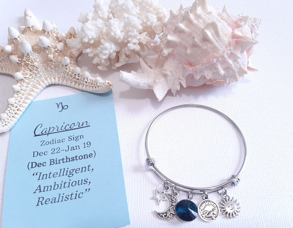 Zodiac Charm Expandable Bracelet - December Capricorn (Dec. 22-Dec. 31)