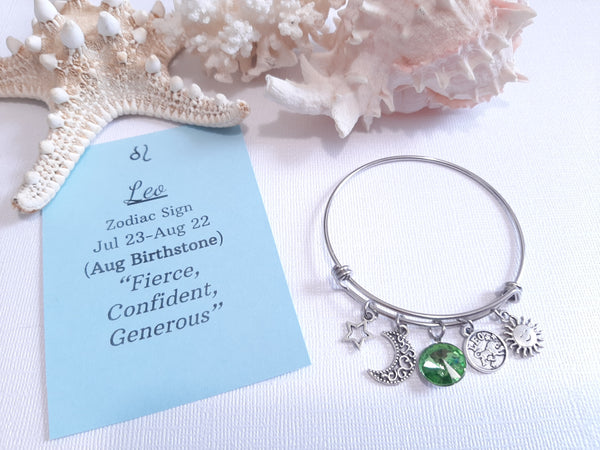 Zodiac Charm Expandable Bracelet - August Leo (Aug. 1-Aug. 22)