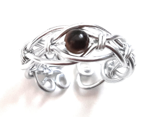 Adjustable Wire Wrapped Gemstone Crystal Ring - Tiger Eye
